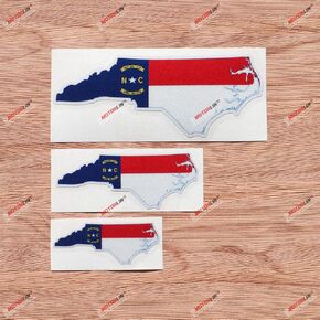 North Carolina State Flag Map Outline Vinyl Decal Sticker - 3 Pack Reflective, 3 Inches, 4 Inches, 6 Inches - for Car Boat Laptop Cup Phone