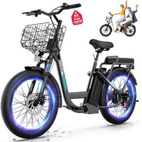 Caroma Peak 1200W Electric Scooter with Seat, 20" X 3" Off-Road Tires, 500Wh Battery, 30Miles Range, 20MPH Top Speed, Adjustable Electric Scooter for Adults with Basket, Adults Ebike for Commuting