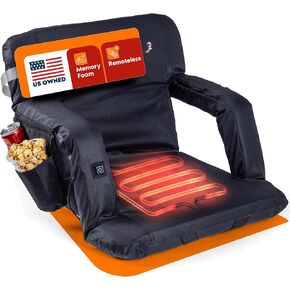 Heated Stadium Seat – Portable Reclining Bleacher Seat with Adjustable Heating, Cupholders, Armrests and Memory Foam for Sports Events & Outdoor Activities