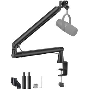 Low Profile Mic Arm Stand,Adjustable Desk Clamp Mic Boom Arm with 360°Swivel and Detachable Rise Column，Built-In Cable Management,with Mic Clip 3/8" to 5/8",For Podcasting and Streaming