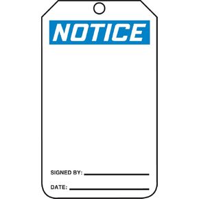 Accuform MDT811CTP PF-Cardstock Safety Tag, Legend "Notice (Blank)", 5.75" Length x 3.25" Width x 0.010" Thickness, Blue/Black on White (Pack of 25)