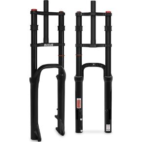 BUCKLOS 26 inch x 4.0 Fat Tire Bike Suspension Air Fork Double Shoulder, 1 1/8 MTB QR 9 x 135mm Travel Straight Tube Manual Lockout 180mm Travel Mountain Bicycle Front Forks for Beach Snow Ebike