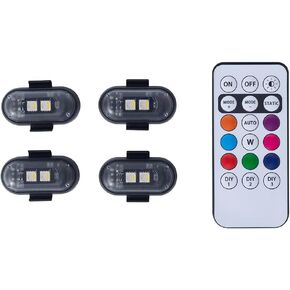 4PCS Wireless Led Strobe Lights with Remote, 8 Colors Wireless Led Anti Collision Lights Rechargeable Emergency Strobe Warning Flashing Lights Drone Strobe Light for Car Motorcycle Bike Drone