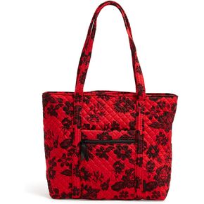 Vera Bradley Cotton Collegiate Vera Tote Bag (Multiple Teams Available), Red/Black Rain Garden