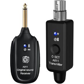 Wireless Microphone Transmitter Receiver 2.4GHz, XLR Microphone Wireless System, Rechargeable Wireless Mic Adapter for Audio Mixer, Dynamic and Condenser Mic, Guitar, Bass (A811)