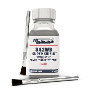 MG Chemicals 842WB EMI Conductive Paint, Silver Flake, Water Based, 55 mL bottle with 2 horse hair brushes