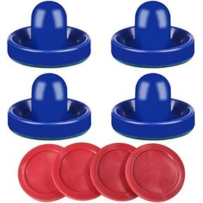 Air Hockey Pushers and Air Hockey Pucks- Accessories for Game Tables (4 Striker, 4 Puck Packs)