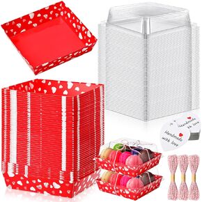 Frienda 50 Pack Valentine's Day Charcuterie Boxes with Clear Lids 5 Inches Red Paper Square Bakery Box Small Disposable Dessert Boxes Food Containers for Sandwich Cookie Sushi Cake Strawberries