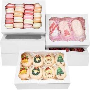 20pcs 8x6x2.5 Inch White Bakery Boxes Cookie Boxes with Window Treat Boxes Dessert Boxes for Cookie,Pastry,Macaron,Donut,Muffins,Chocolate,Cupcake and Candy Gift Giving