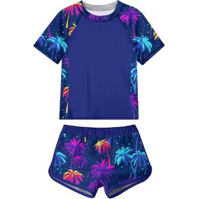 بدلة سباحة ADUKIDE للفتيات من Rash Guard بدلة استحمام مكونة من قطعتين بعامل حماية من الأشعة فوق البنفسجية 50+ ملابس سباحة صيفية للشاطئ مقاس 7-12T