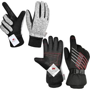 MOREOK 3M Thinsulate Winter Gloves MK022F One Pair(Gray-Small 3M Thinsulate Winter Ski Gloves MK024F One Pair(Red-Small