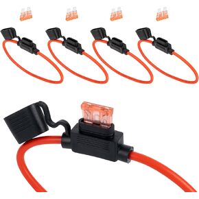 BlueStars 10-Gauge Inline 12V Fuse Holder with 40A ATC/ATO Blade Fuse, Waterproof Pigtail - for Car, Truck, ATV, Boat, Motorbikes, Tinned Copper Marine Wire, Pack of 4