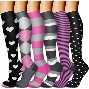 CHARMKING 6 Pairs-Compression Socks for Women & Men Circulation Best Support for Nurses, Running, Athletic,Flight Travel (Multi 10,L/XL)
