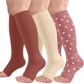 Refeel Open Toe Compression Socks for Women & Men Wide Calf, 15-20mmHg Toeless Knee High Stockings for Circulation Support