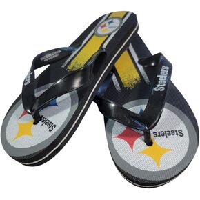 FOCO NFL Team Big Kids Double Logo Flip Flop Sandals - Pittsburgh Steelers - Grad - 5-6