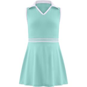 Girls Tennis Dress Golf Outfit Sleeveless Athletic Dresses Polo V Neck Sport Skirt with Pockets 4-13Y