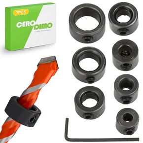 7-Piece Drill Bit Stop Collar Set, Precision Depth Stop Collars for Accurate Drilling (1/8'' to 1/2'') with Allen Wrench