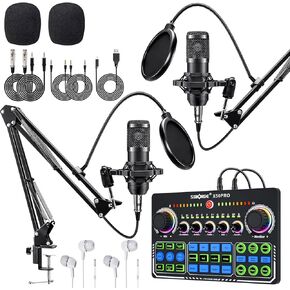 X50 Podcast Equipment Bundle for 2,DJ Mixer with BM800 Podcast Microphone Bundle Studio Condenser Microphone Perfect for Podcasting,Recording,Singing,TikTok Live Vlog,Streaming and Gaming