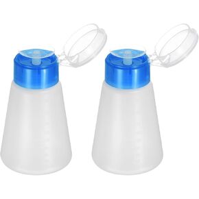 HARFINGTON 2pcs Solvent Alcohol Dispensers 180ml(6.1oz) Conical Push Down Liquid Dispenser Pump with Sealing Stainless Steel Lid for Acetone Cleanser Polish Remover, Blue