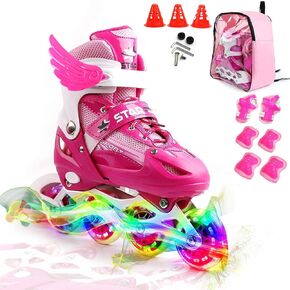 ZALALOVA Kids Adjustable Inline Skates, Safe and Durable Roller Skates for Girls with Breathable Mesh Skates- Featuring All Illuminating Wheels