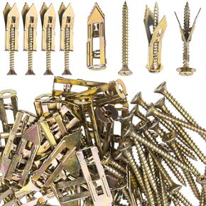 30pcs Self-Drilling Drywall Anchors with Screws, Heavy Duty Zinc Plated Metal Expansion Screws, No Drill Drywall Anchors and Screws Kit for Photo Frames Wall- Gold