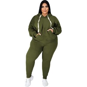 Women's Plus Size Two Piece Outfits Sweatsuits Sets Long Sleeve Loungewear Tracksuit Sets Dark green 3XL