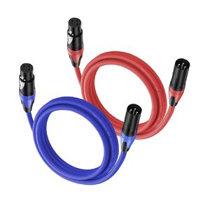 XLR Cables 10 FT 2 Pack, XLR Male to XLR Female Cable, Professional Balanced Microphone Lead XLR Male to Female Cables, Extension Mic Cable Cord (Blue, Red)