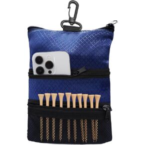 Golf Bag Accessories Valuables Pouch Bags Multi Pocket Zipper Hook with 10 Pcs Wood Golf Tees for Men Women (Black)