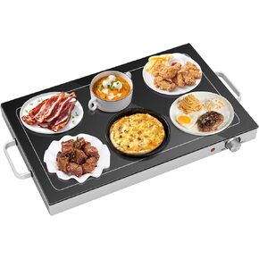 HOMCOM Electric Warming Tray with Adjustable Temperature, Food Warmer with Cool-Touch Handles and Non-Slip Feet for Parties, Buffets, Gatherings, 22" W x 14" Surface, Black
