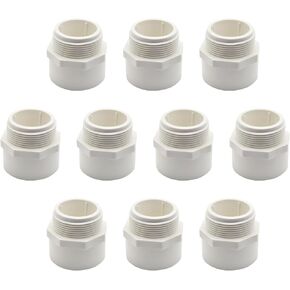 10 Pack 1-1/2" PVC Fittings, 1-1/2 inch NPT Male PVC Pipe Adapter (Socket x NPT Male Thread), 1-1/2" PVC Coupling Pipe Connector Slip for Water Pipe, Swimming Pool & Outdoor Plumbing, Schedule SCH 40