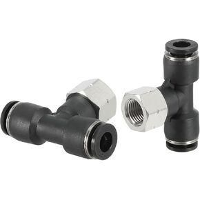 PATIKIL Female Branch Tee 1/4 Inch Tube OD x 1/8FNPT Thread Push to Connect Fittings for Air Water RO System, 2Pack Black
