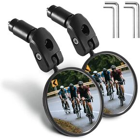 2 PCS Bike Rearview Mirror, 360 Degree Rotating Adjustable HD Round Acrylic Len, Reduce Blind Spots and Expand Vision Safety Modified Mirror for Handlebar End, Universal for Bicycles (Black)