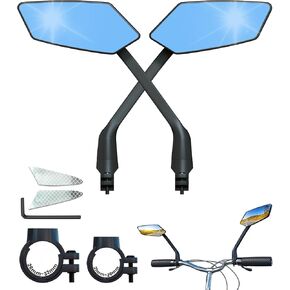 2024 New Handlebar Bike Mirror, Safe Crystal Convex Wide Angle UHD Glass Bicycle Mirror, Adjustable Rearview Mirror, Easy Installation for Ebike Scooter Snowbike (Convex Anti-glare Blue 1 Pair)
