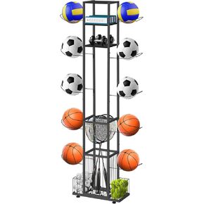 CADUKE Garage Sports Equipment Organizer Vertical Ball Storage Rack Basketball Rack with Wheels Ball Holder for Football Volleyball Badminton Indoor Outdoor, Black