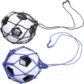 YIKANGHENG 2 Pcs Football Bags, Black and Blue Net Drawstring Ball Bags for Storage Football