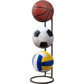 Tookie 3 Tier Basketball Ball Storage Rack, Vertical Ball Storage Holder Garage Sport Equipment Organizer Display Stand for Basketball Football Volleyball Soccer (Black)