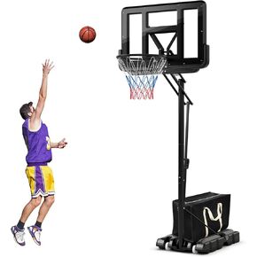Goplus Portable Basketball Hoop Outdoor, 10FT Basketball Goal w/ 44'' Shatterproof Backboard, Easy Adjust Height, Fillable Base, Free Weight Bag for Teens Adults Driveway Backyard