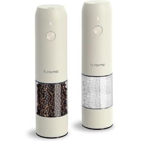 Electric Salt and Pepper Grinder Set, USB Rechargeable, Automatic Salt and Pepper Mill Grinder with Adjustable Coarseness, Electric Salt Shakers, LED Light, Refillable (2 Packs, Black)