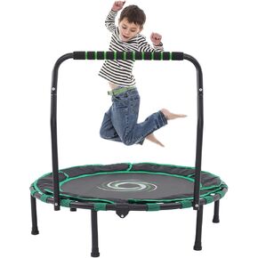36 Inch Kids Trampolin Mini Trampoline with Handle Indoor Outdoor Use Foldable Trampoline with Safty Padded Cover for 3-9 Boys Girls