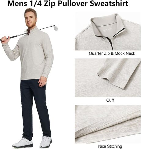 Rouen Quarter Zip Pullover Men Performance Dry Fit Mock Neck Brushed Casual Sports Golf Mens 1/4 Zip Pullover Sweatshirts in Kuwait