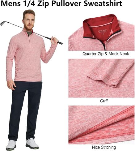 Rouen Quarter Zip Pullover Men Performance Dry Fit Mock Neck Brushed Casual Sports Golf Mens 1/4 Zip Pullover Sweatshirts in Kuwait