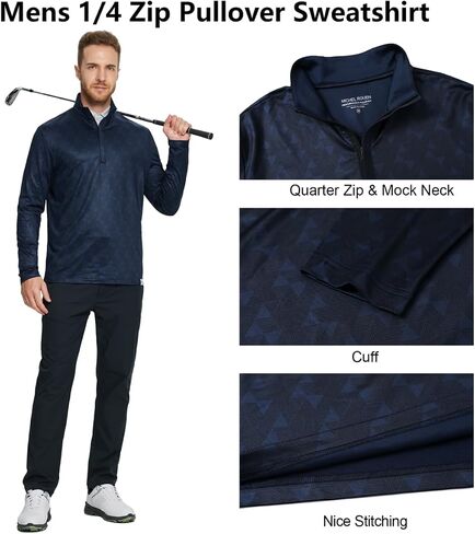 Rouen Quarter Zip Pullover Men Performance Dry Fit Mock Neck Brushed Casual Sports Golf Mens 1/4 Zip Pullover Sweatshirts in Kuwait