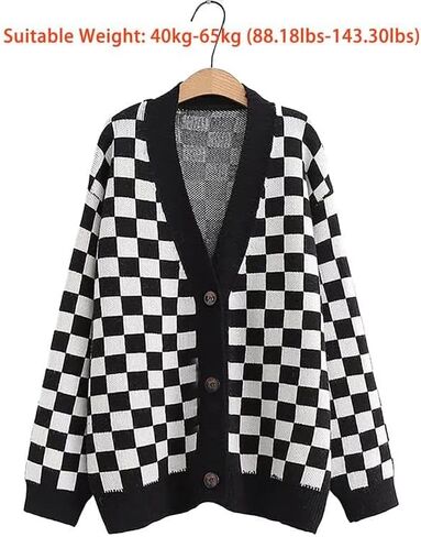 CORIRESHA Women's Fall Checkered Long Sleeve Cardigan Sweet Cute Cozy Knit Sweater Coat in Kuwait