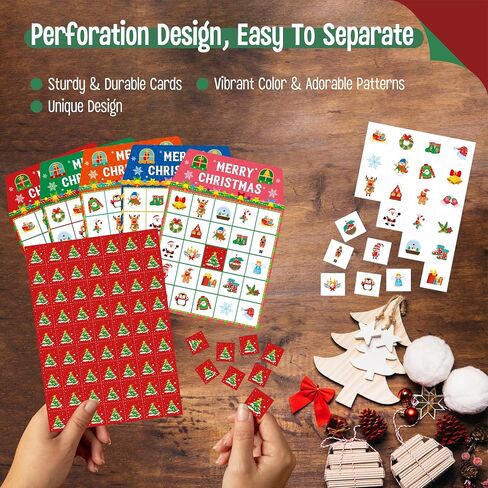 SpriteGru Christmas Bingo Game, 25PCS Bingo Board Game, 2-25 Players Bingo Game Set for Teenager or Adults Xmas Party, Fun Interesting Activity Winter Party Supplies in Kuwait