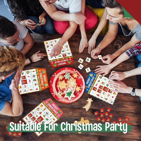 SpriteGru Christmas Bingo Game, 25PCS Bingo Board Game, 2-25 Players Bingo Game Set for Teenager or Adults Xmas Party, Fun Interesting Activity Winter Party Supplies in Kuwait