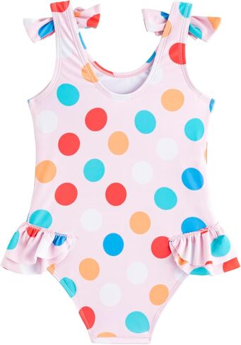 LIZENS Girls One Piece Swimwear Polka Dots 2-12Years Ruffle Trim Bow Beach Bathing Suit for Kids Swimsuit Flounce in Saudi Arabia