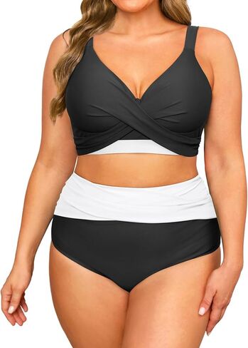 Women's Plus Size High Waisted Bikini - Two Piece Swimsuit Tummy Control Bathing Suit 2025 Twist Swimwear in Kuwait