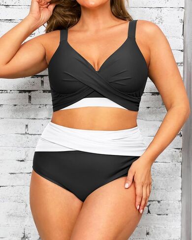 Women's Plus Size High Waisted Bikini - Two Piece Swimsuit Tummy Control Bathing Suit 2025 Twist Swimwear in Kuwait