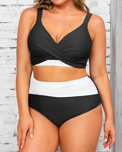 Women's Plus Size High Waisted Bikini - Two Piece Swimsuit Tummy Control Bathing Suit 2025 Twist Swimwear in Kuwait