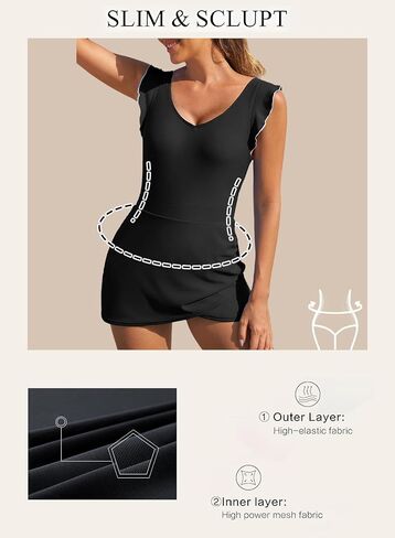 Aleumdr Women's One Piece Swimdress Ruffle V Neck Swimsuit Modest Tummy Control Slimming Bathing Suit with Skirt in Saudi Arabia